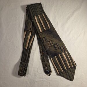 Conte di Milano 100% Silk Tie Men's Necktie, Made In USA, Green Black Multi